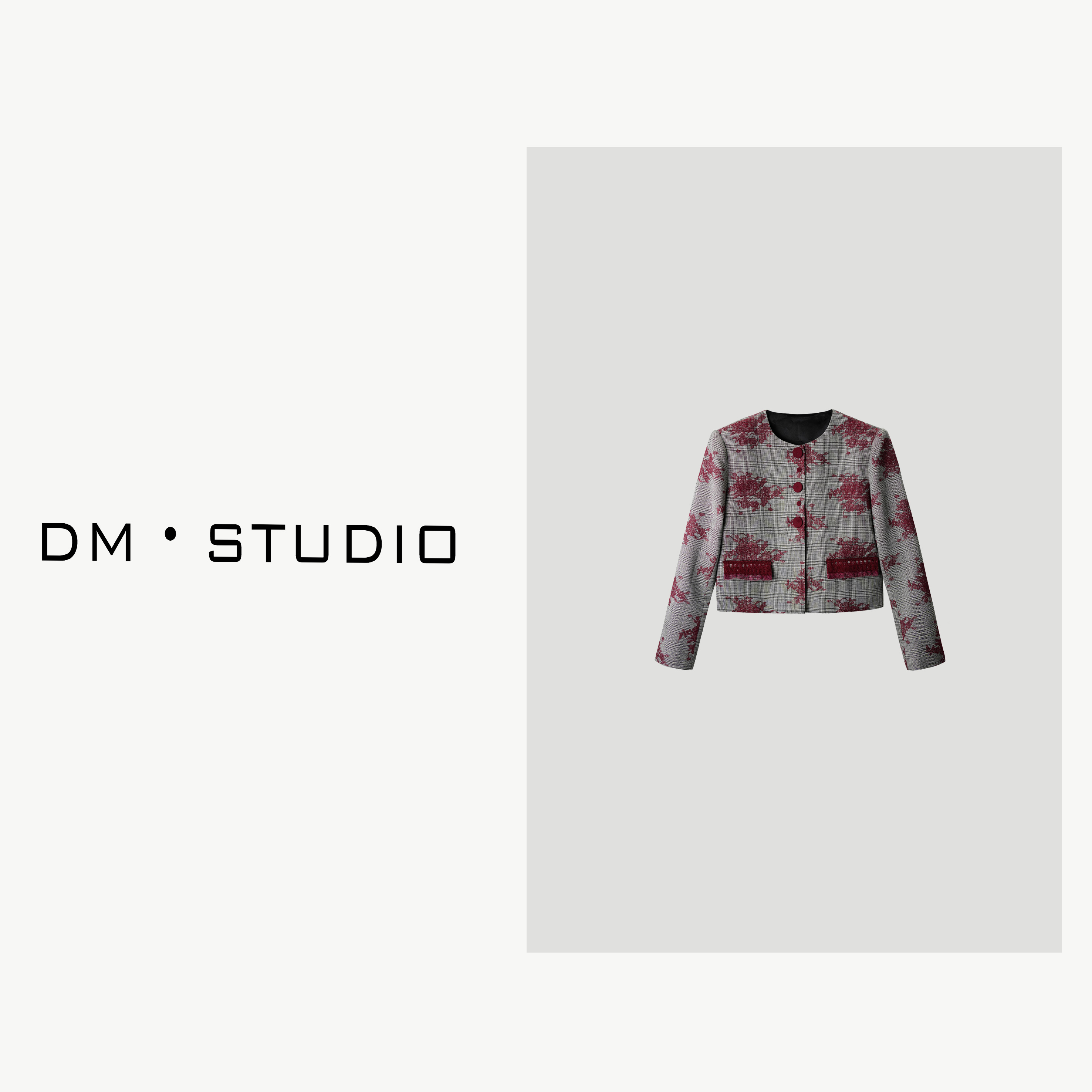 -DM•STUDIO/轻奢气质高级感小香风刺绣花格纹外套（26014）