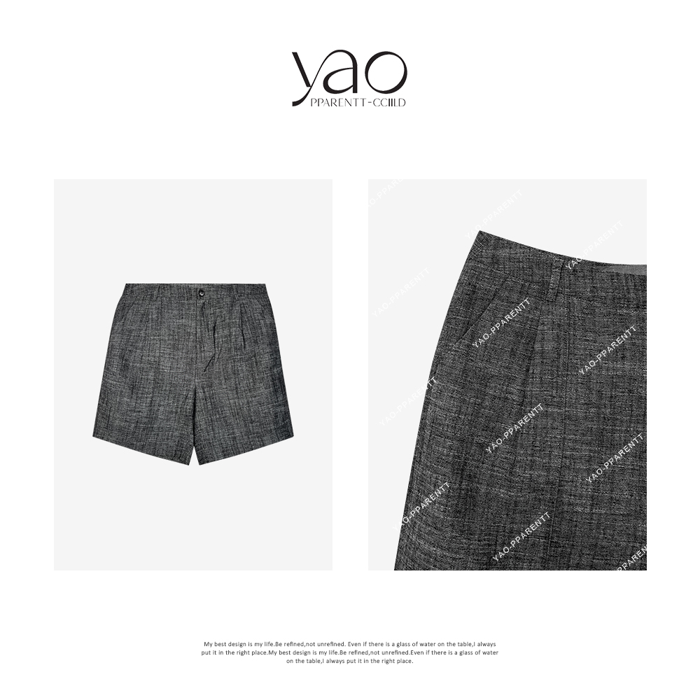YAO PPARENTT-CCIILD亚麻色织酵色水洗纯色休闲短裤Y2602
