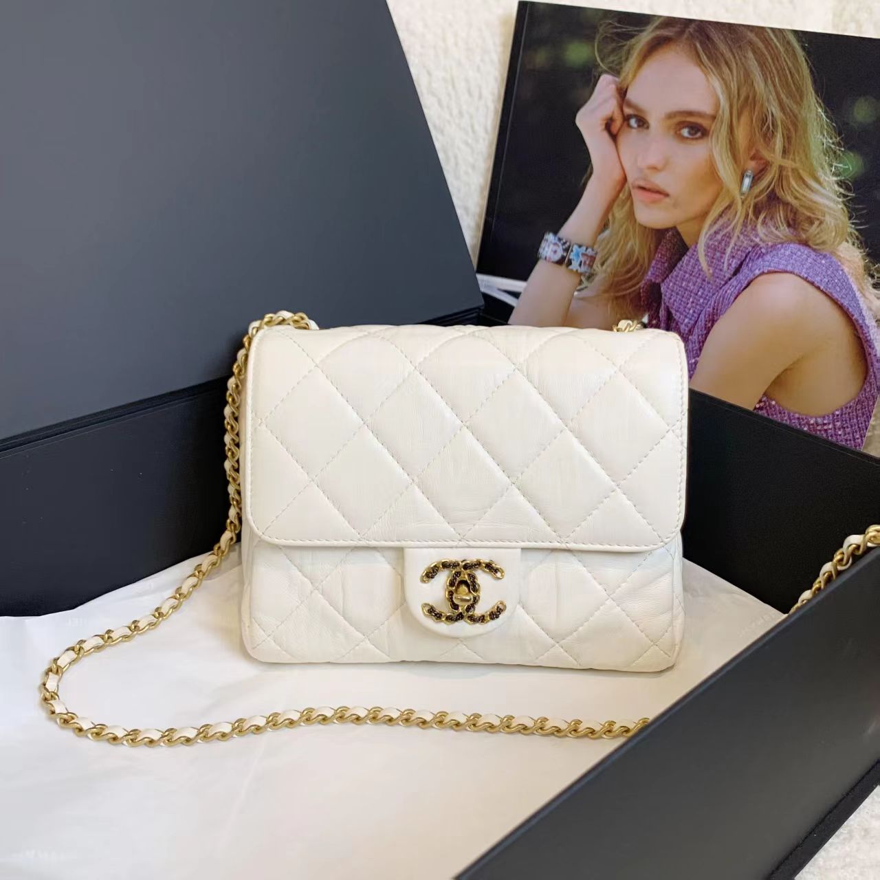 95新 Chanel/香奈儿 壹臻/22C白金皮穿链扣方胖子 11378516