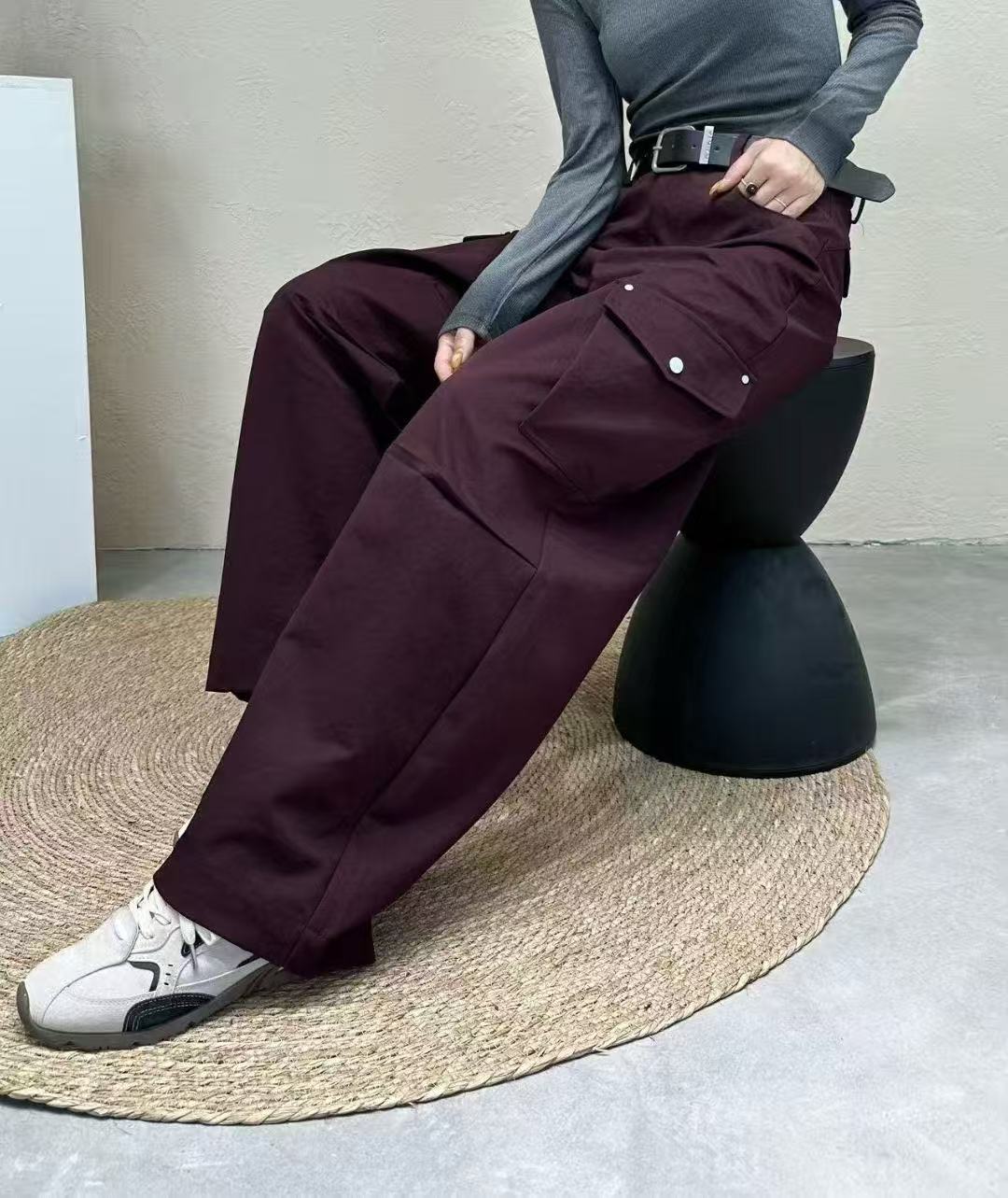 口袋工装裤运动秋季拼接休闲裤阔腿百搭直筒时尚潮流