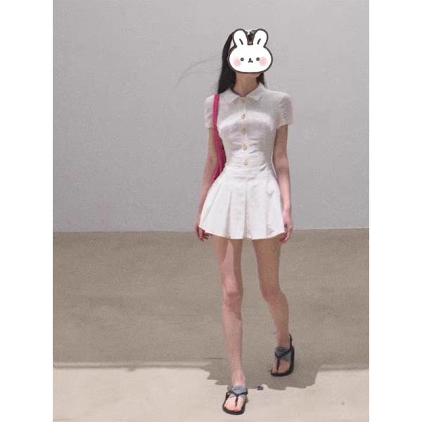 白色短袖衬衫连衣裙女初恋小白裙收腰a字短裙