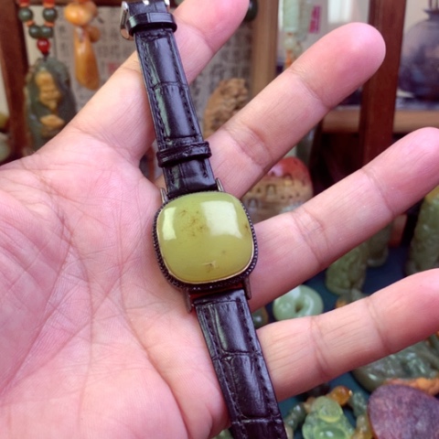 蛇纹石玉颈饰银S925镶嵌