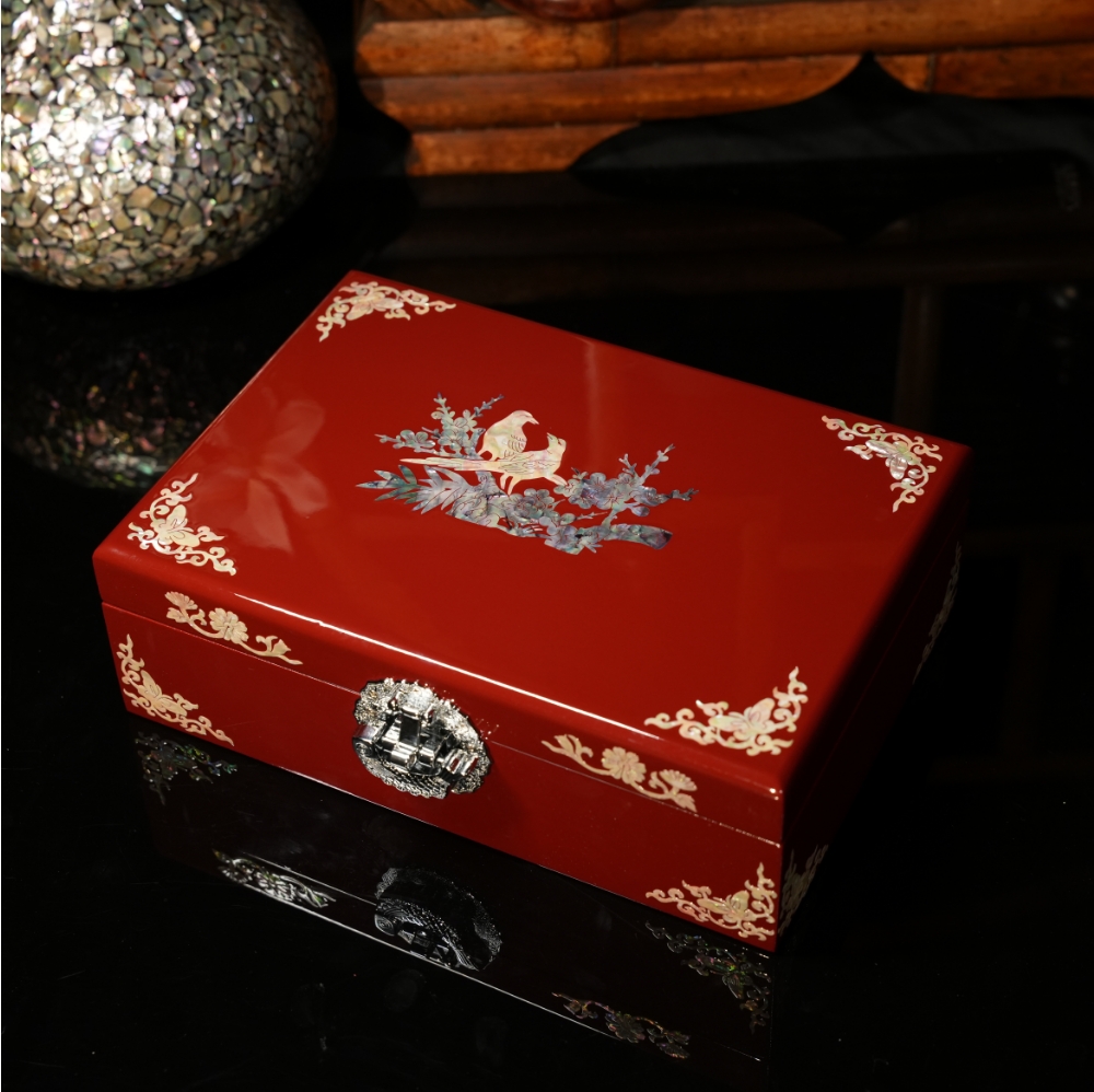 QD022【喜鹊登梅】螺钿礼盒彩礼盒非遗螺钿首饰盒订婚盒