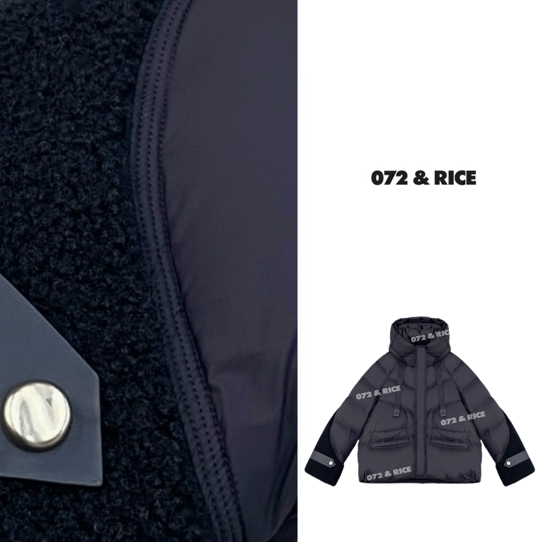 072 & RICE【蓝精灵】秋冬休闲连帽拼接羽绒外套 A-32XLY1359