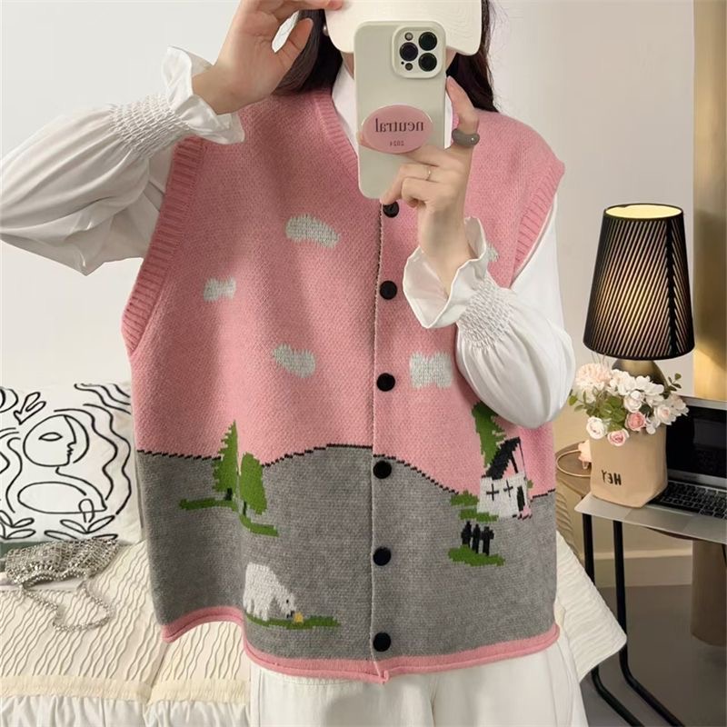 501--550 孤品秋冬款韩版百搭无袖毛衣背心马甲 减龄气质圆领宽松