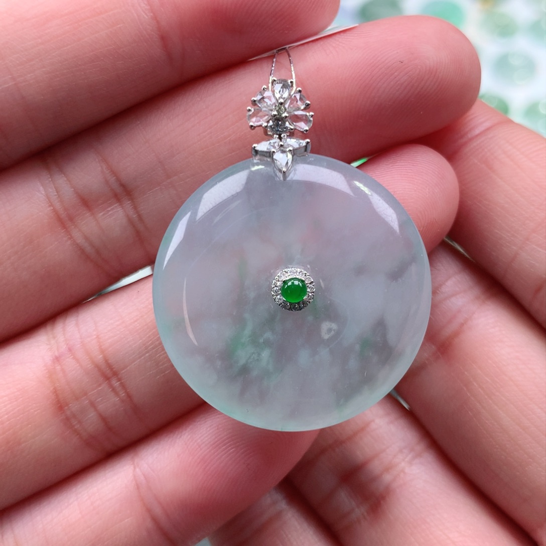 翡翠吊坠(不含链)18K金镶嵌平安扣