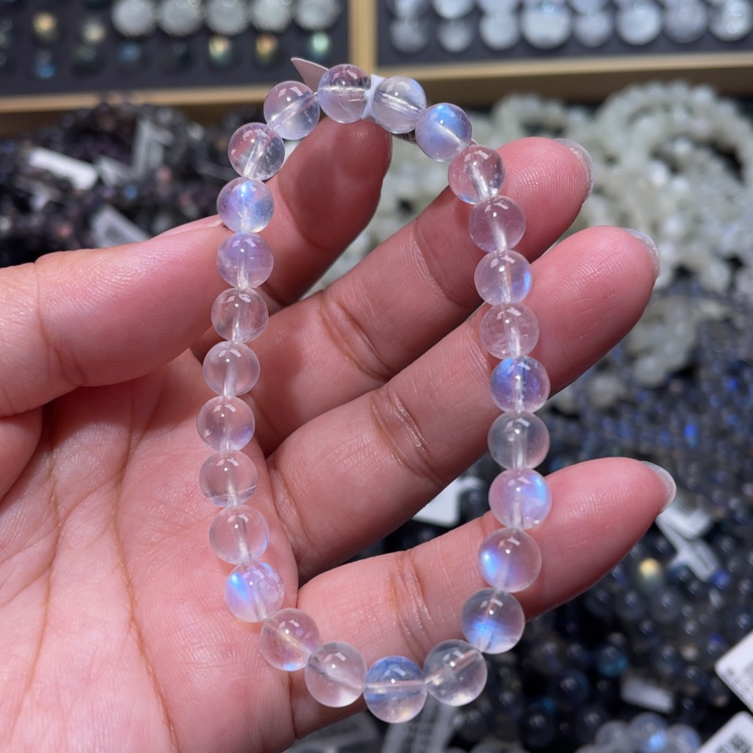月光石手链未镶嵌阝*陈蓝月光手链7mm