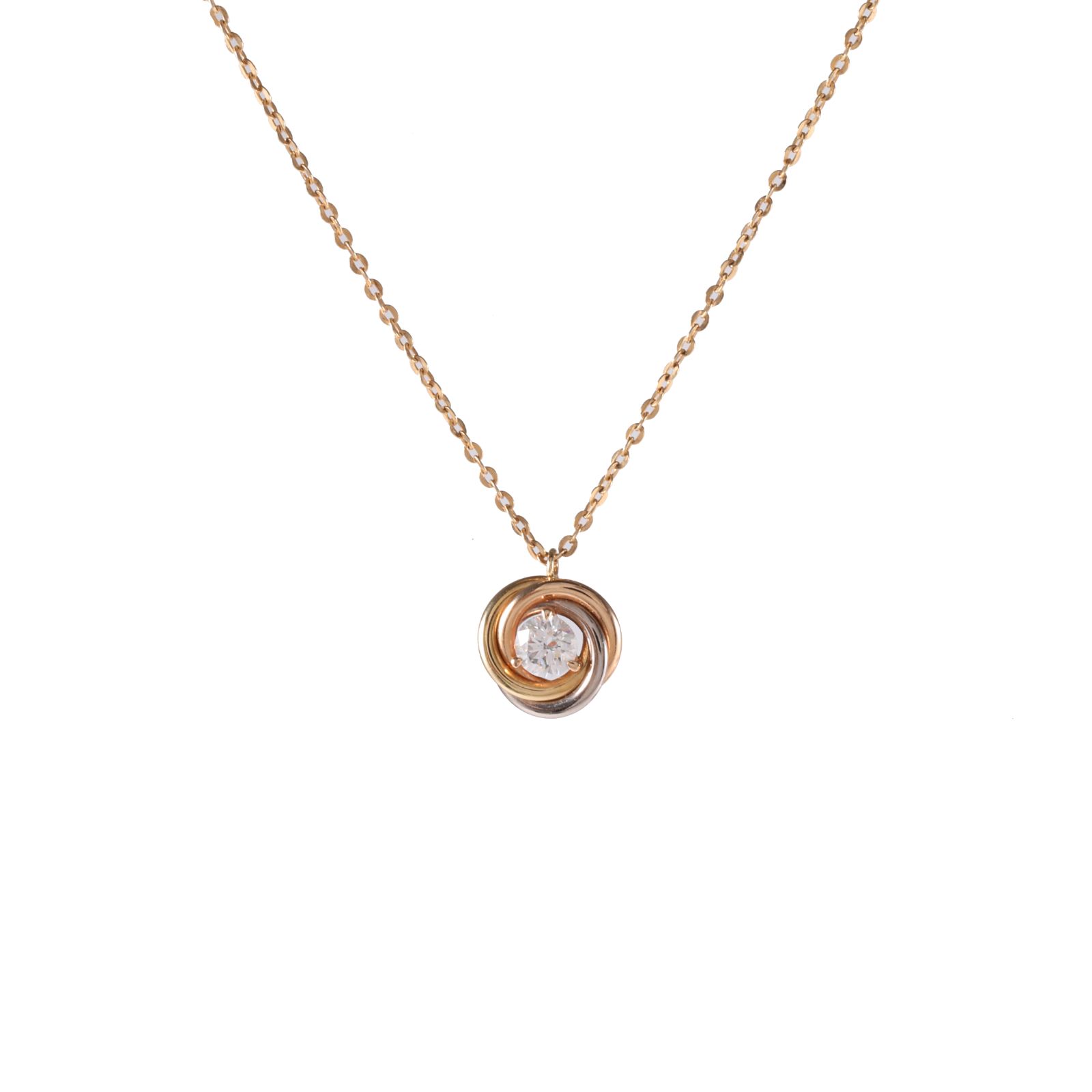 99新 Cartier/卡地亚 小花柳 Trinity三色 单钻项链 24年