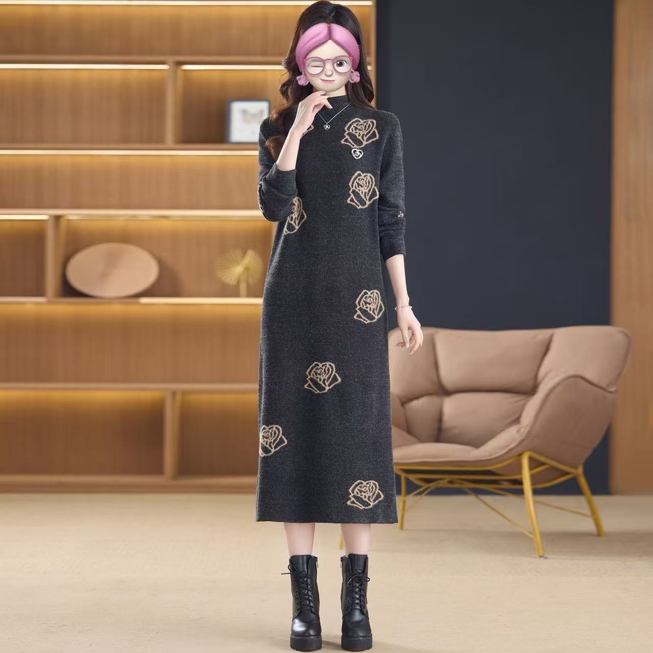 G新款轻奢高级感针织打底连衣裙2007