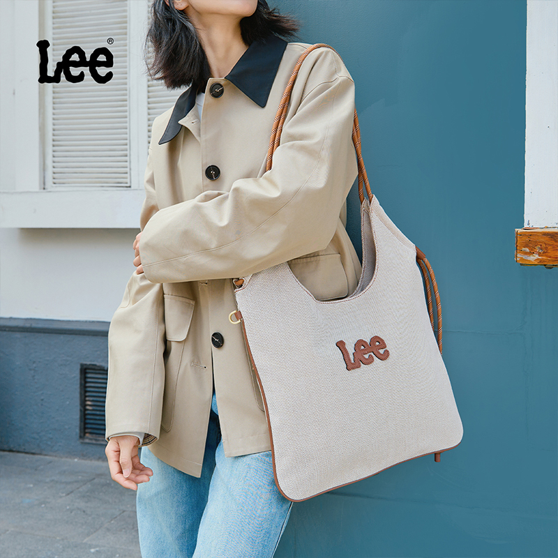 Lee百搭秋千包丹宁单肩斜挎包休闲抽绳手提包时尚上班通勤女包包