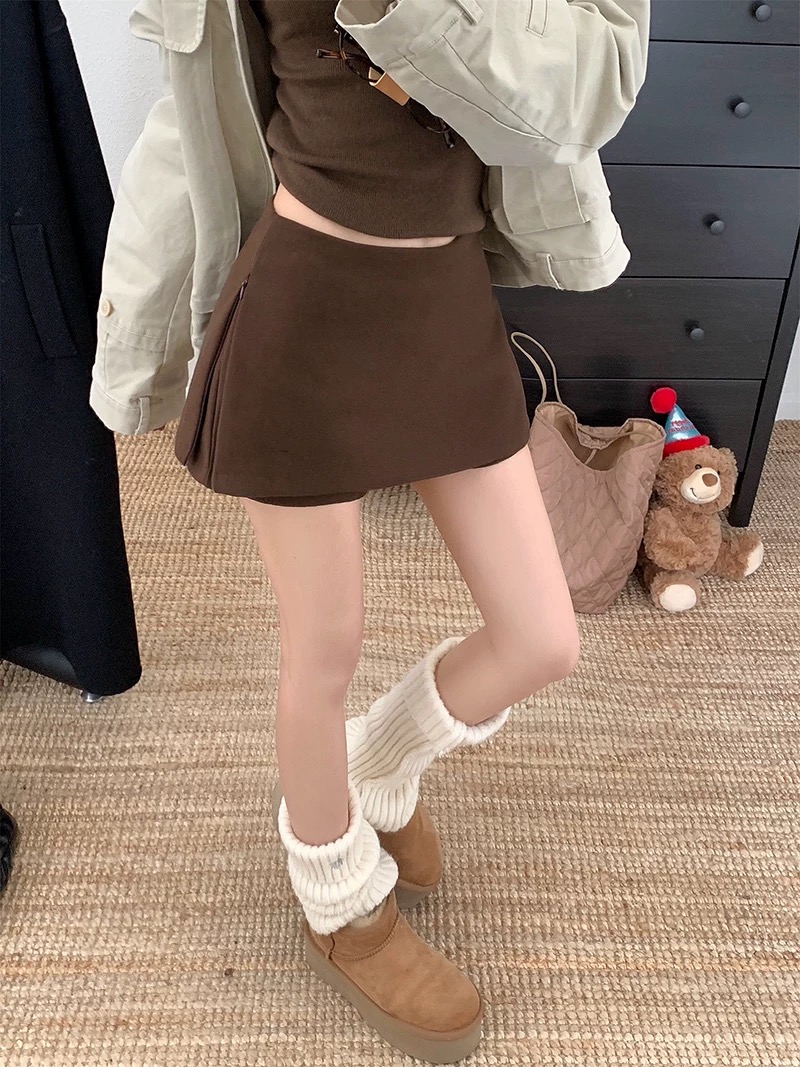 3毛呢半身裙女短裤a字高腰包臀短裙修身显瘦秋冬百搭