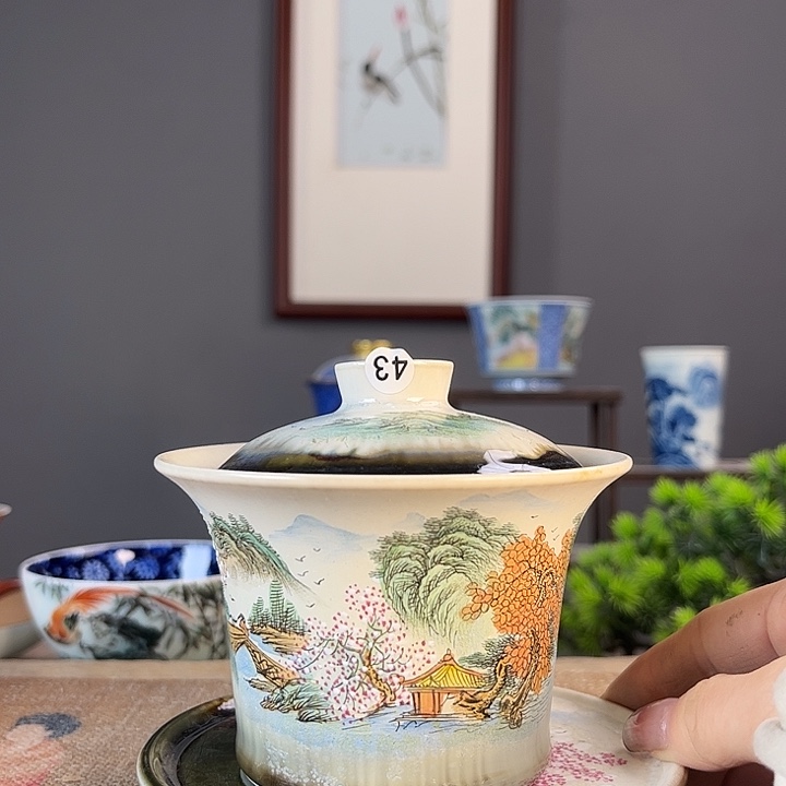 摆件景德柴烧茶杯多人