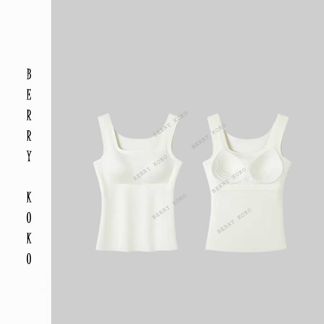 秋冬法式方领“羊毛”保暖纤维无痕保暖背心（固定杯垫） N06