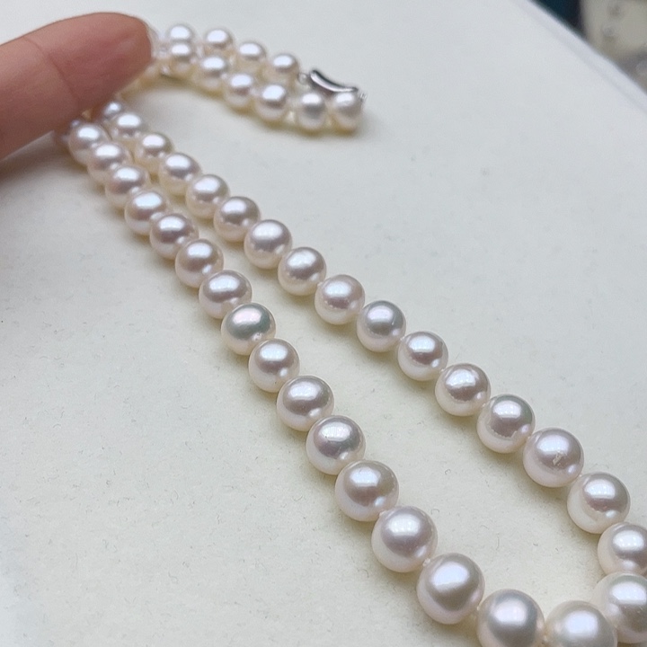 淡水珍珠颈饰银S925镶嵌7.8极光炫彩