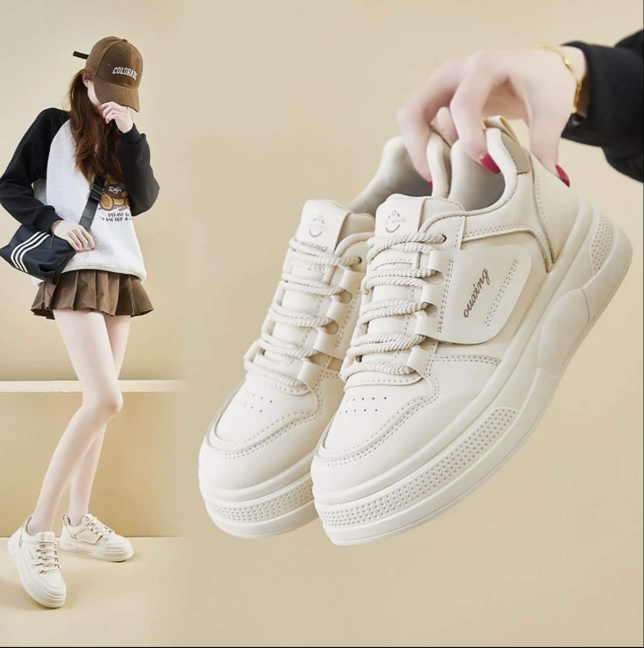 【女鞋】女款2025新款春季时尚ins百搭学生厚底小白鞋女休闲板鞋