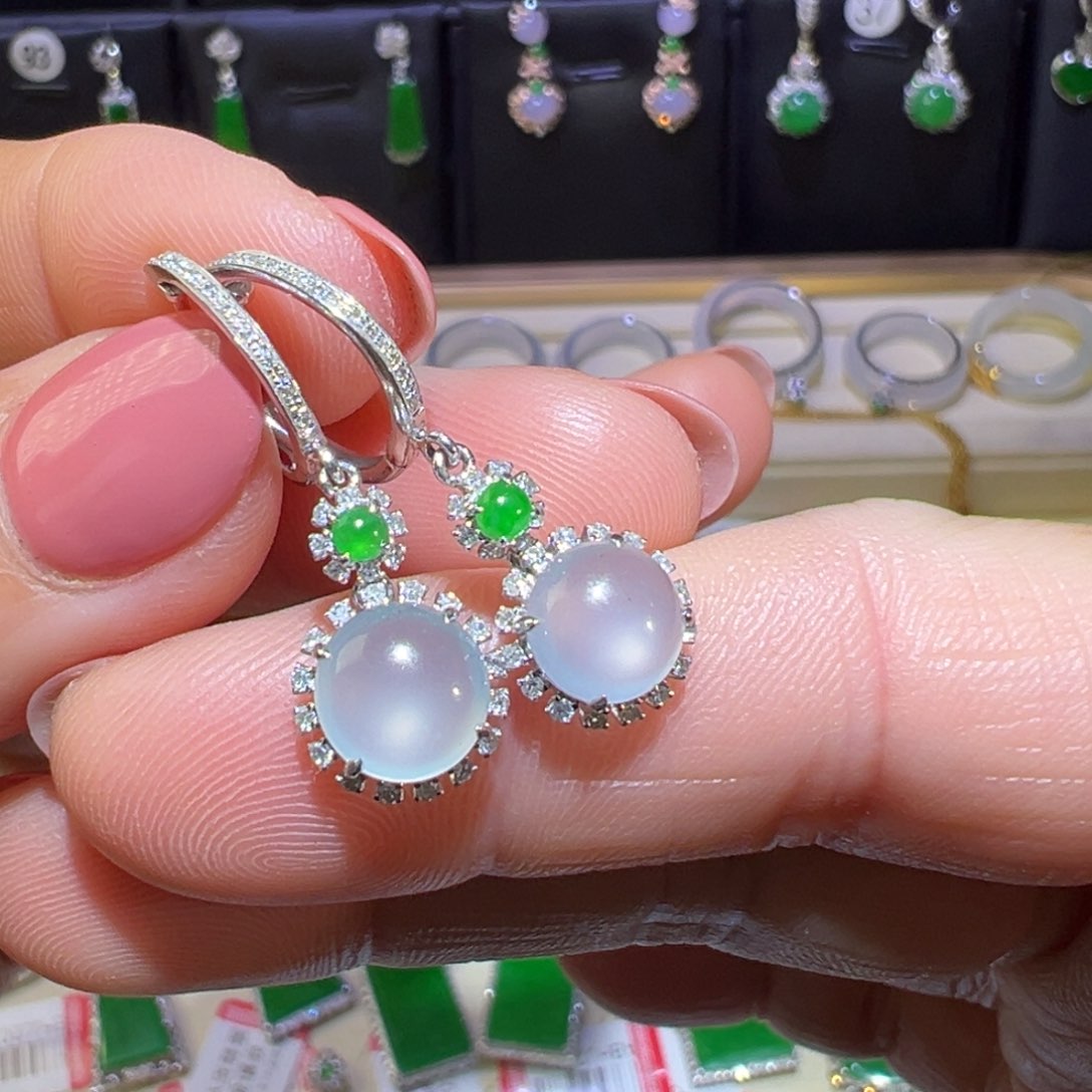 翡翠颈饰18K金镶嵌耳环