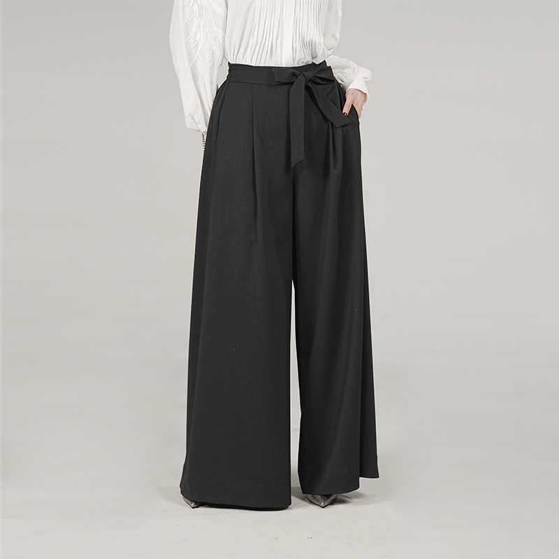 圣迪奥黑色通勤百搭宽松简约气质时尚休闲长裤S241Z0810