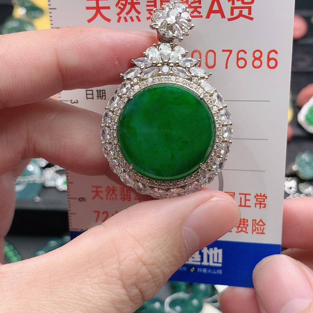 翡翠吊坠(不含链)银S925镶嵌漂
