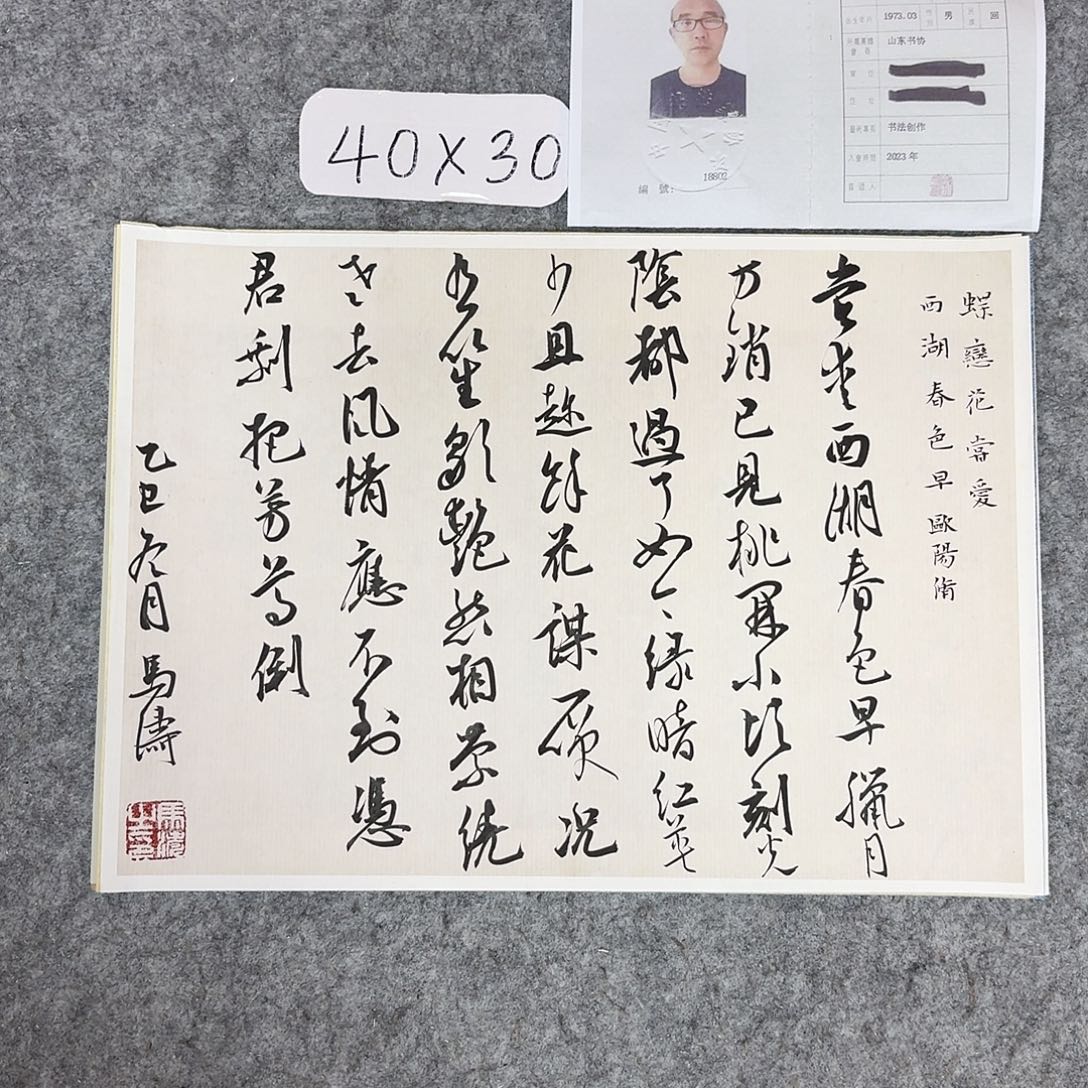 书法中书马涛40×30卡纸