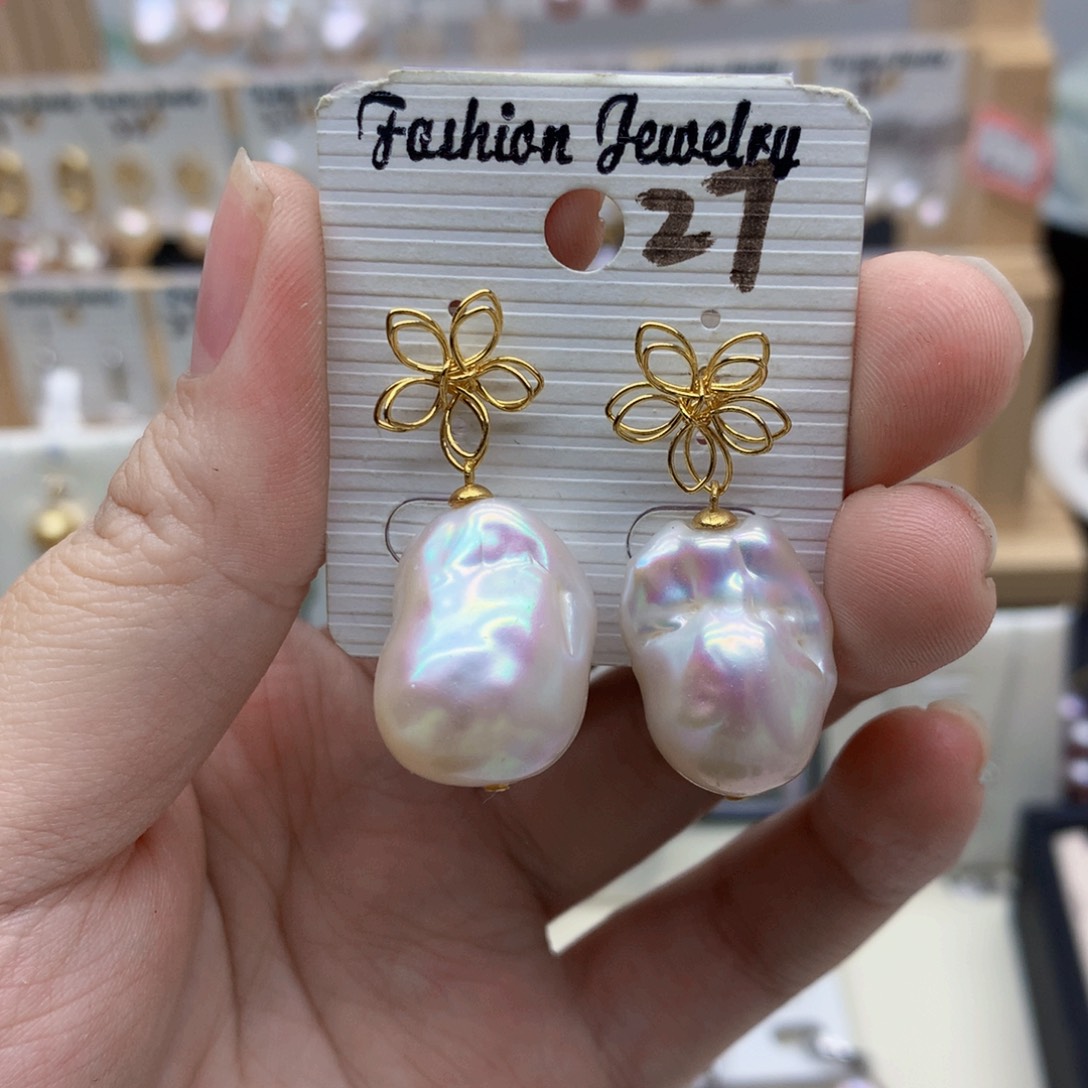 淡水珍珠耳饰银S925镶嵌