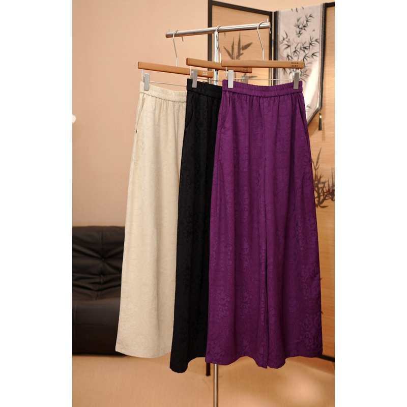 【江南叙】新中式阔腿裤女新款复古国风高腰直筒休闲裤