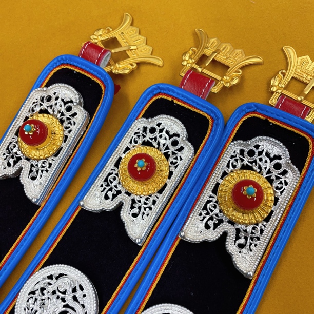 儿童藏式腰带小孩带扣蓝色高档#藏式袍子百搭腰带