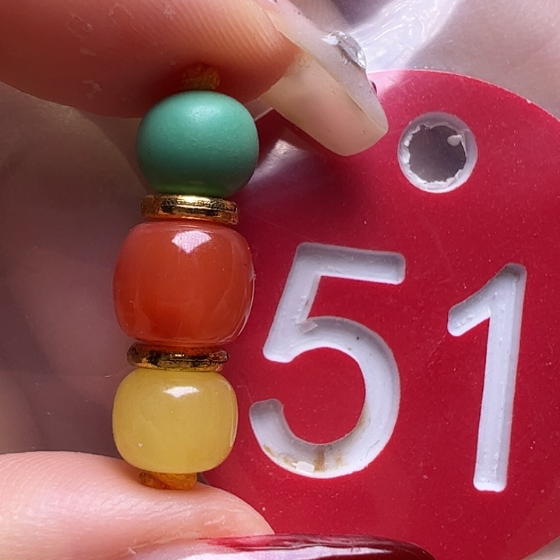 蜜蜡未镶嵌珠宝奇石5-6mm串红绿灯