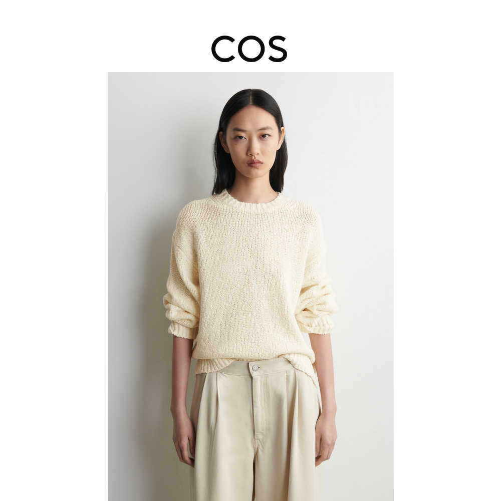 COS女装 标准版型圆领羊毛毛衣米白色2026春季新品1326608001