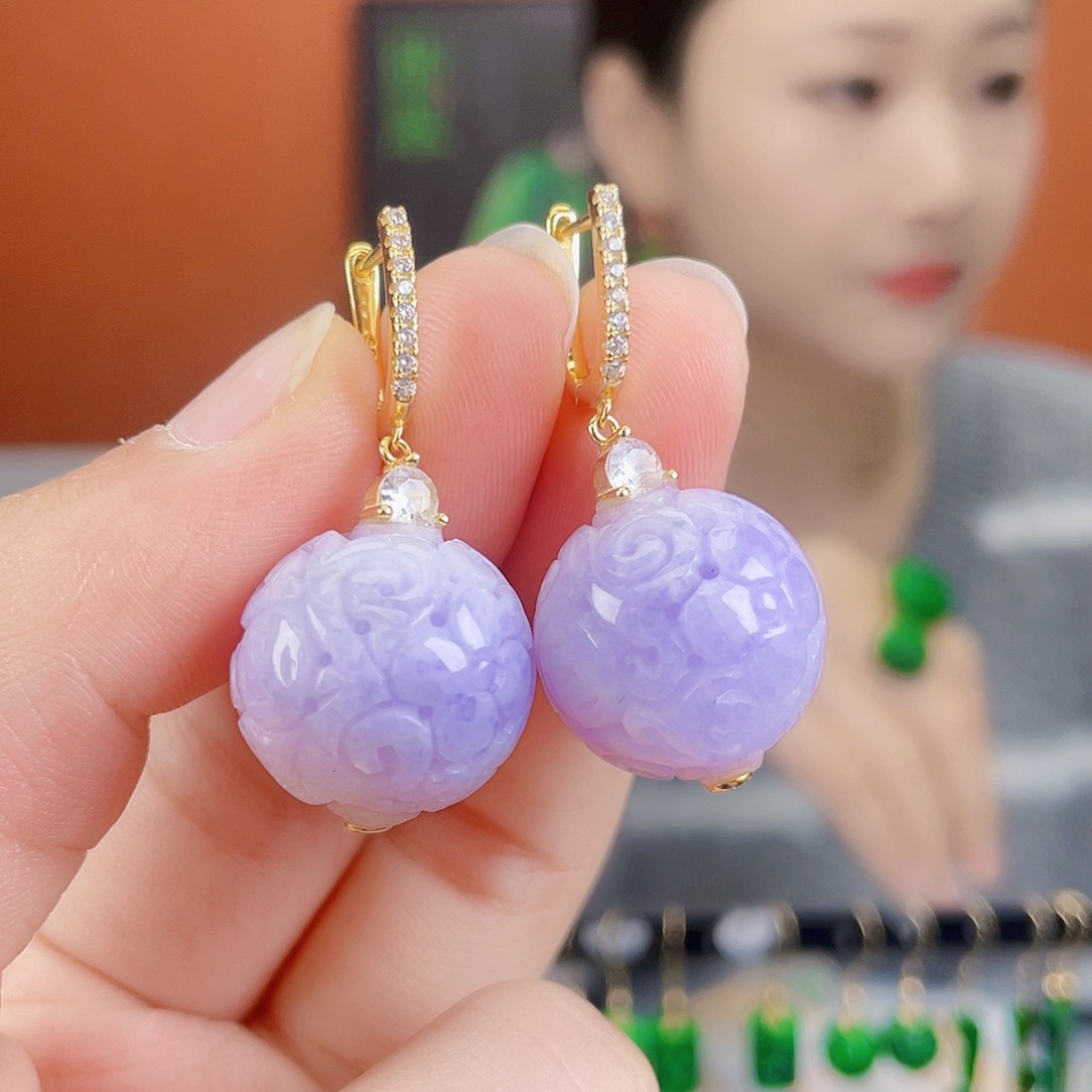翡翠银S925镶嵌耳饰