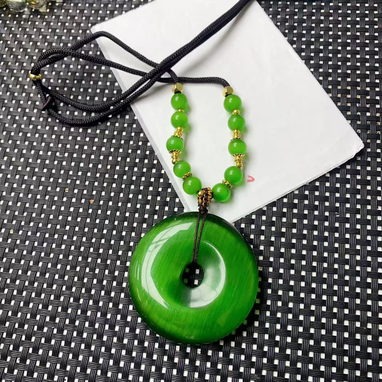 [小石]A1555俄绿猫平安扣吊坠