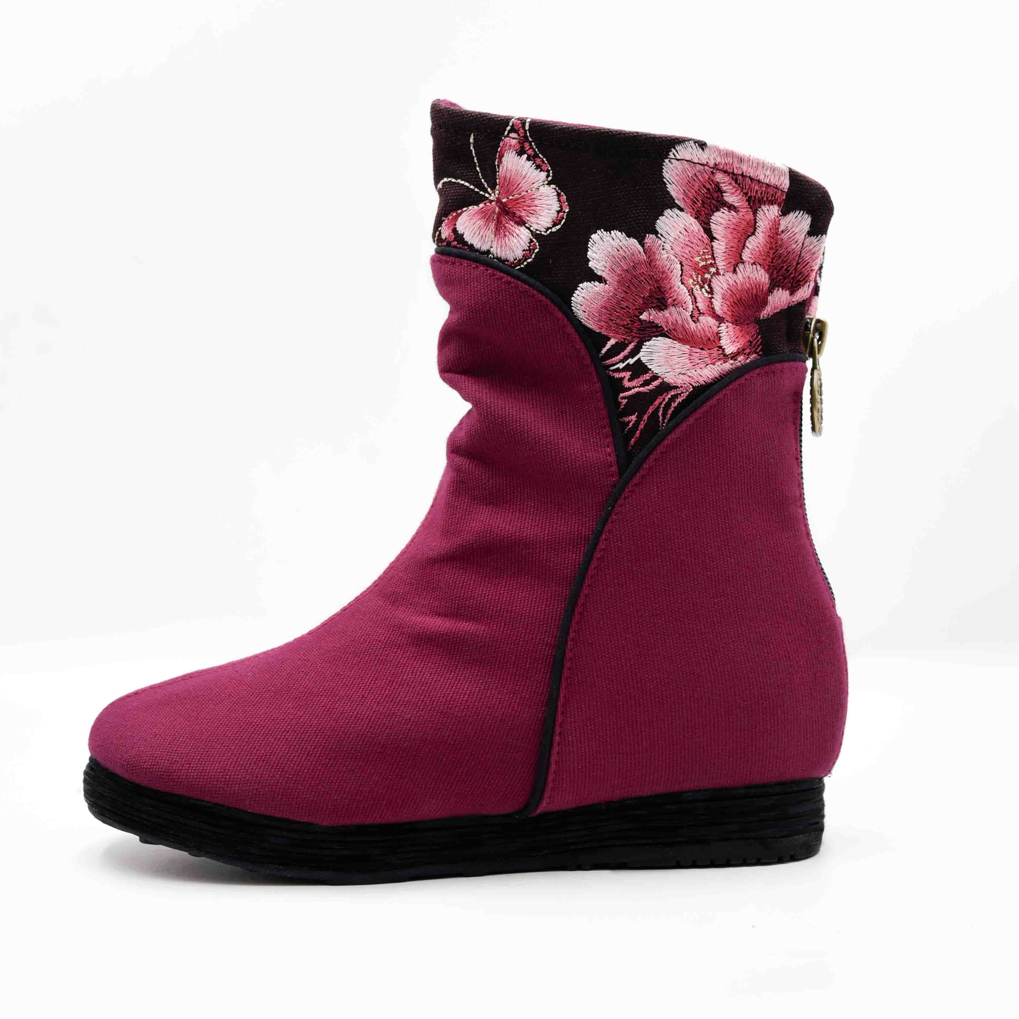 【美之韵】汉舞中国风千层底布鞋侧拉链内增高女靴软底女单靴