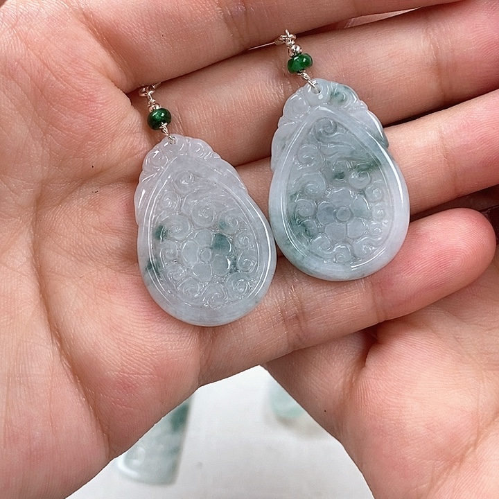 翡翠银S925镶嵌耳饰