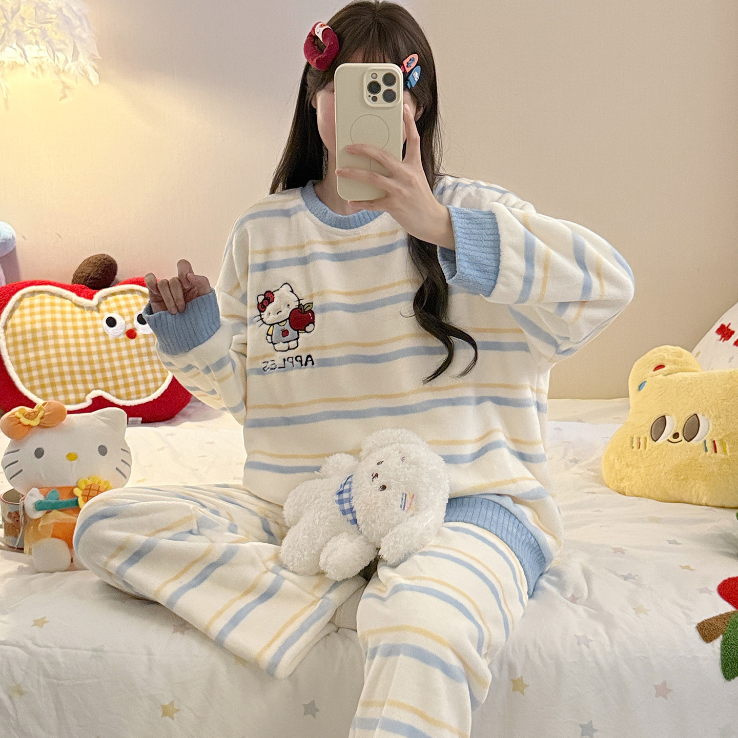睡衣女秋冬季2025年新款加厚法兰绒可外穿甜美可爱休闲家居服套装