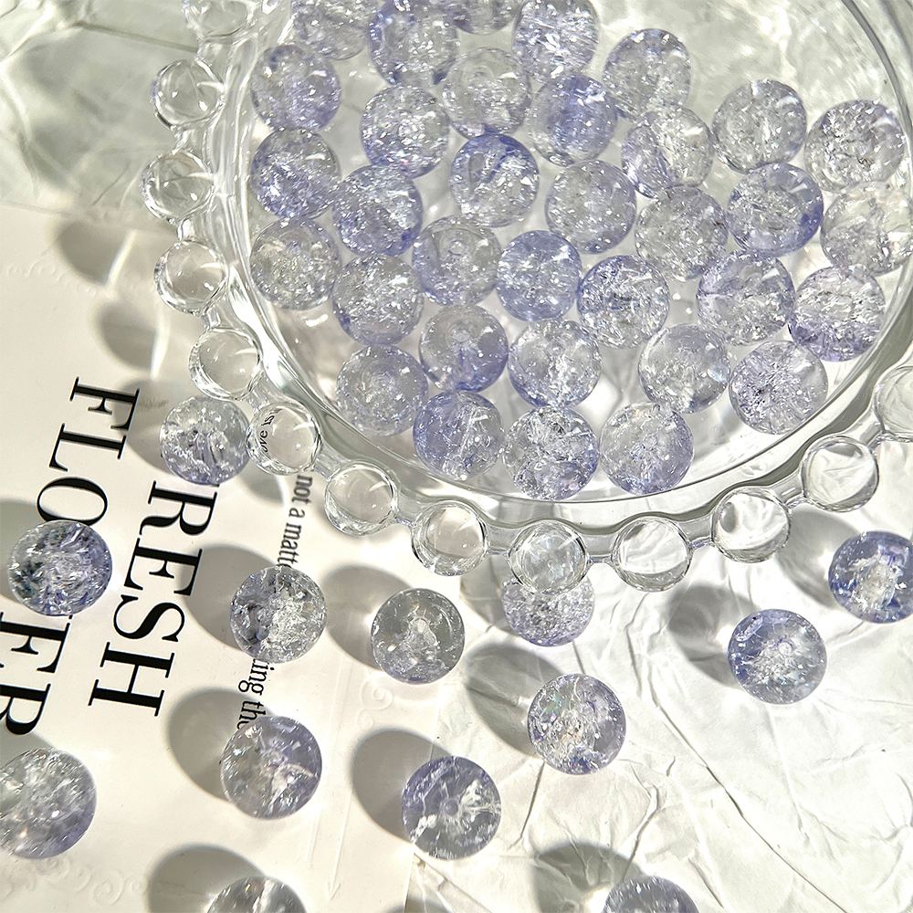 20颗冰透琉璃珠子渐变冰裂双色爆花圆珠用于DIY手工编织串珠材料
