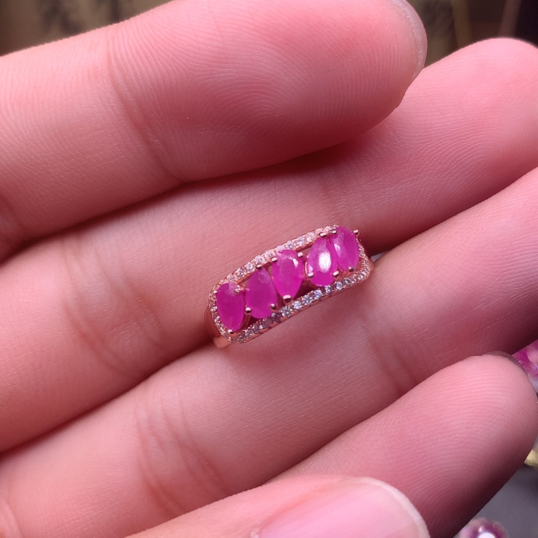 红宝石戒指银S925镶嵌