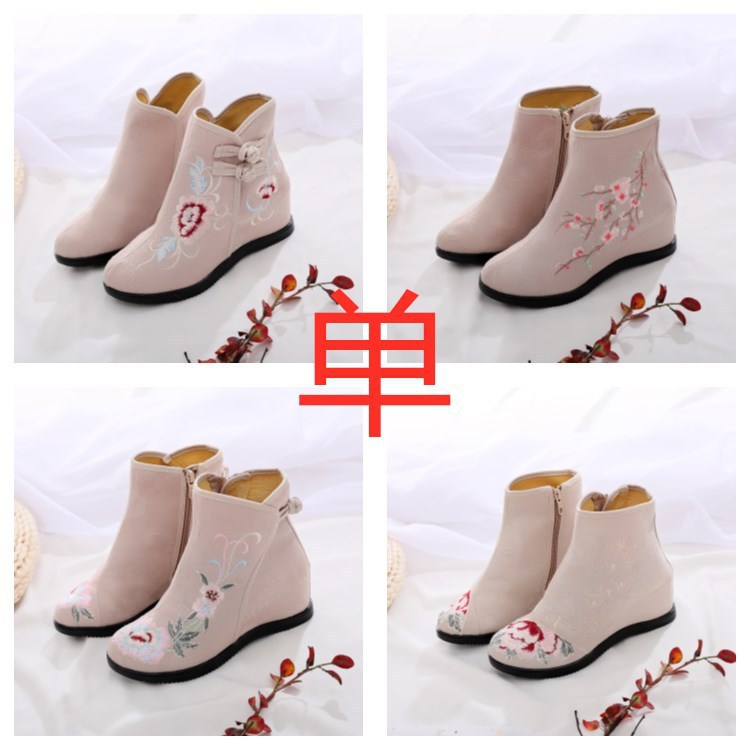 秋冬新品民族风绣花鞋内增高绣花女靴6-厘米古风汉服靴单里爆款