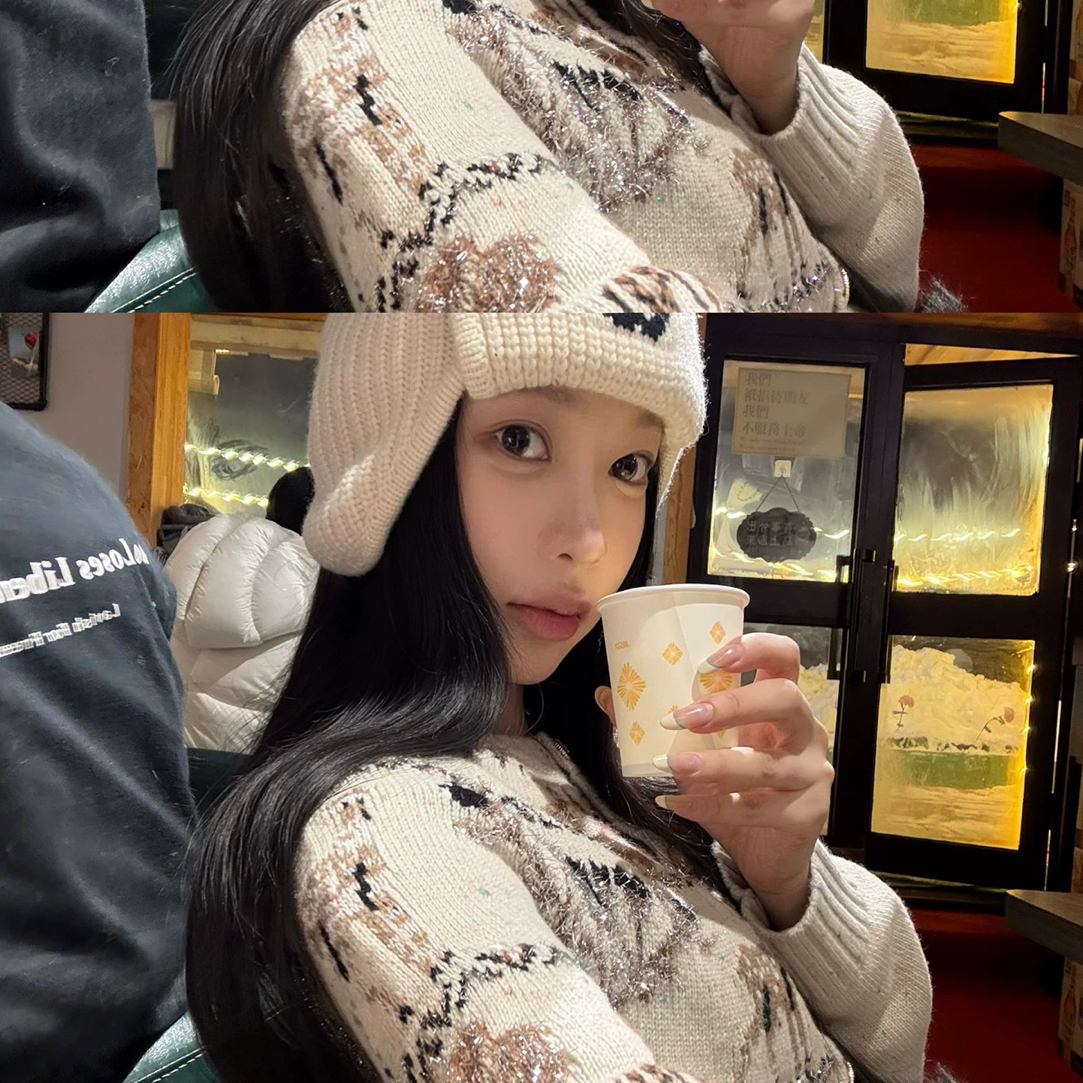 【雪梨家】圣诞风雪花钻扣麋鹿银丝提花双层圆领柔软针织毛衣