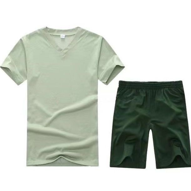 老款户外速干透气吸汗锻炼服夏季男款V领休闲短袖短裤套装