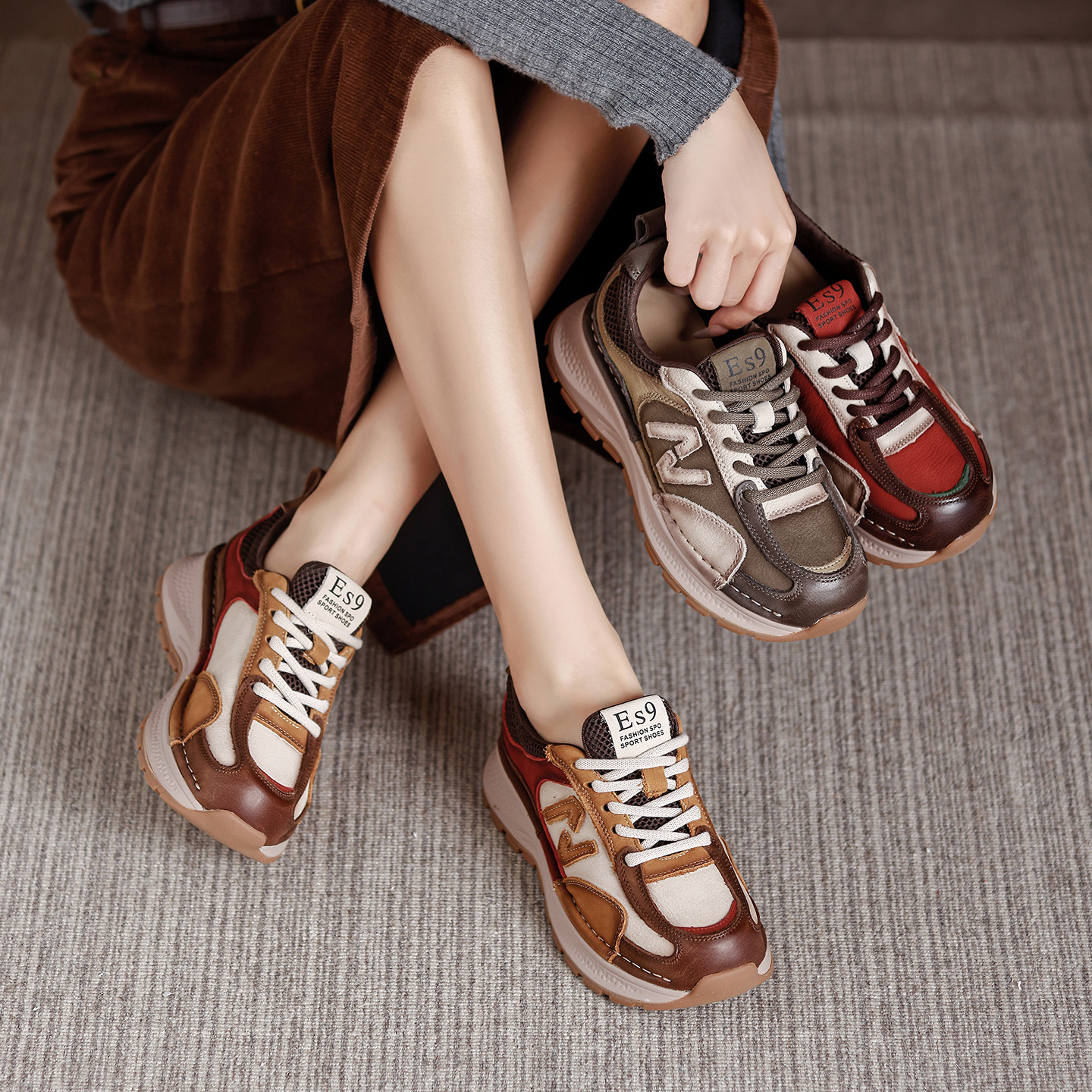 瓯粤鞋匠2025春秋款复古真皮运动休闲鞋阿甘鞋牛皮跑鞋女单鞋