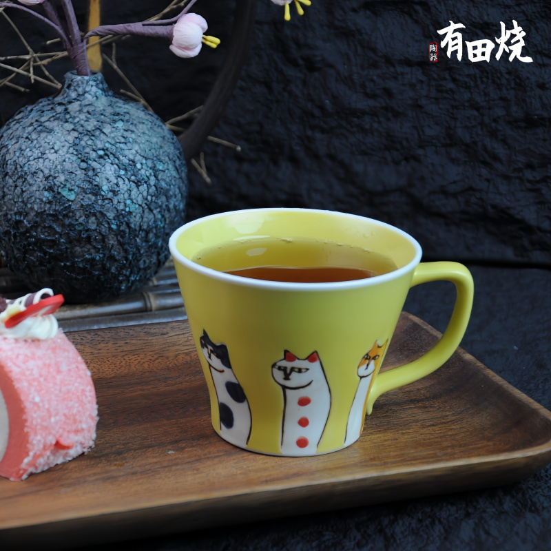 日本进口有田烧釉下彩手绘六猫系列餐具茶具马克杯饭碗咖啡杯茶杯