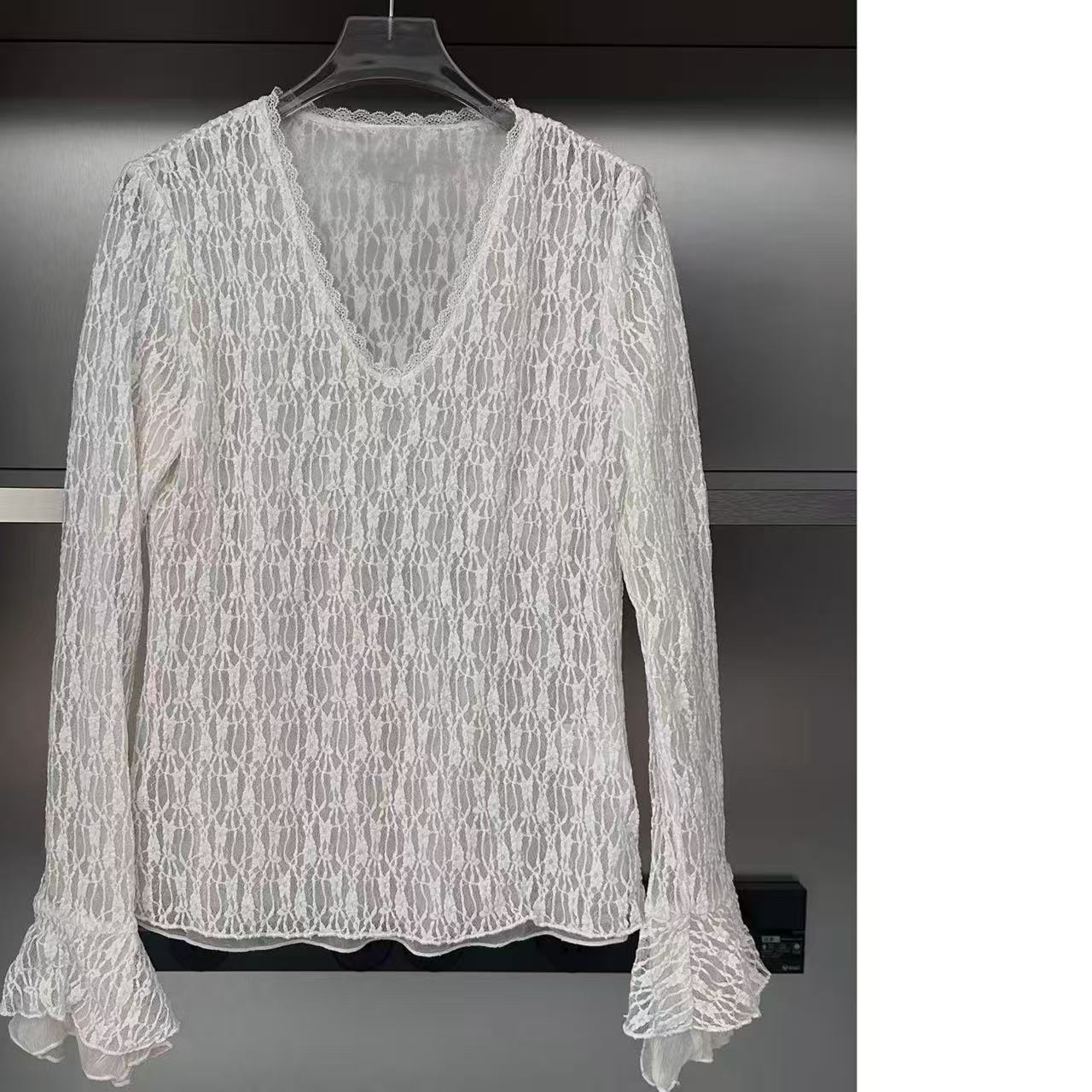 喇叭袖 微透蕾丝上衣11129