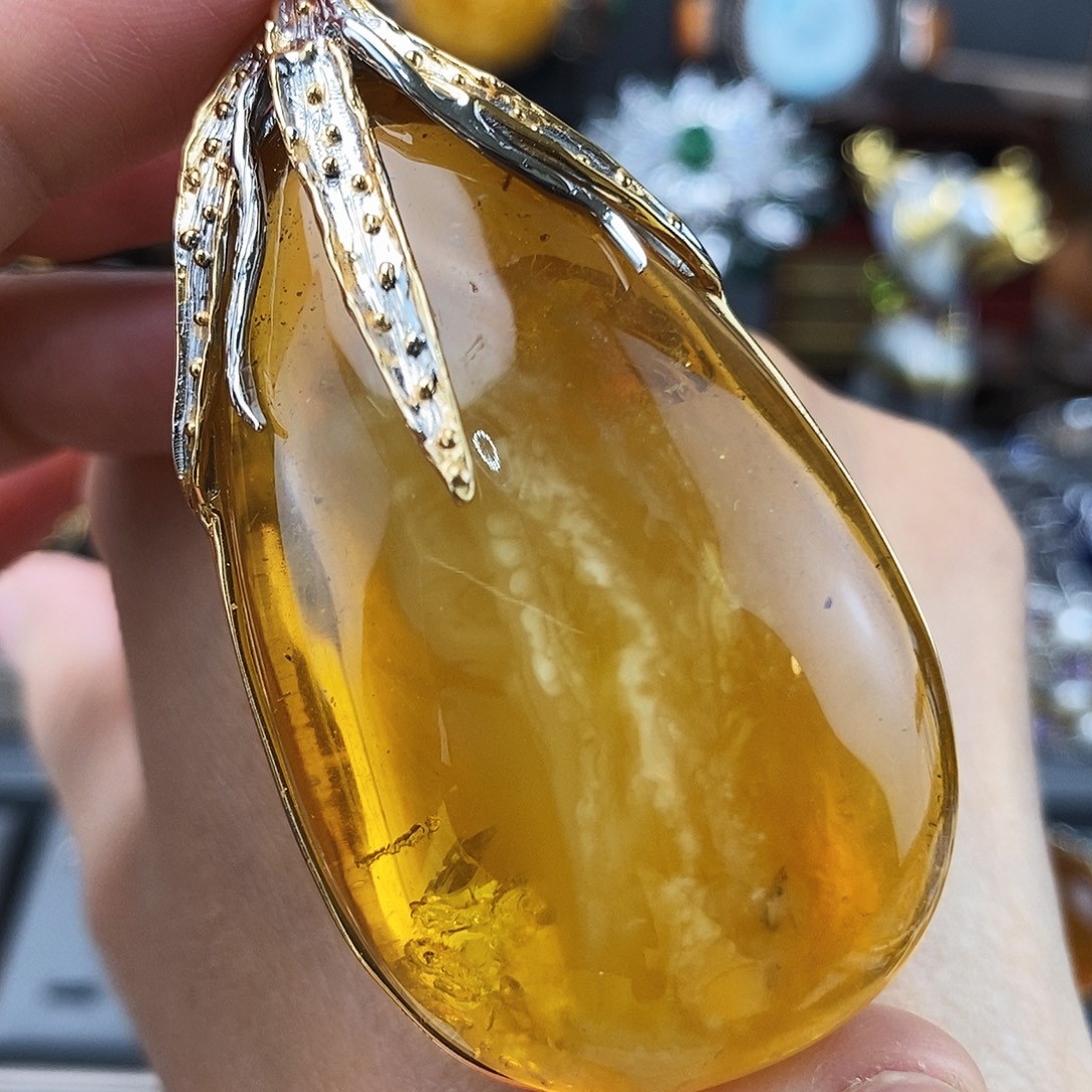 琥珀颈饰银S925镶嵌