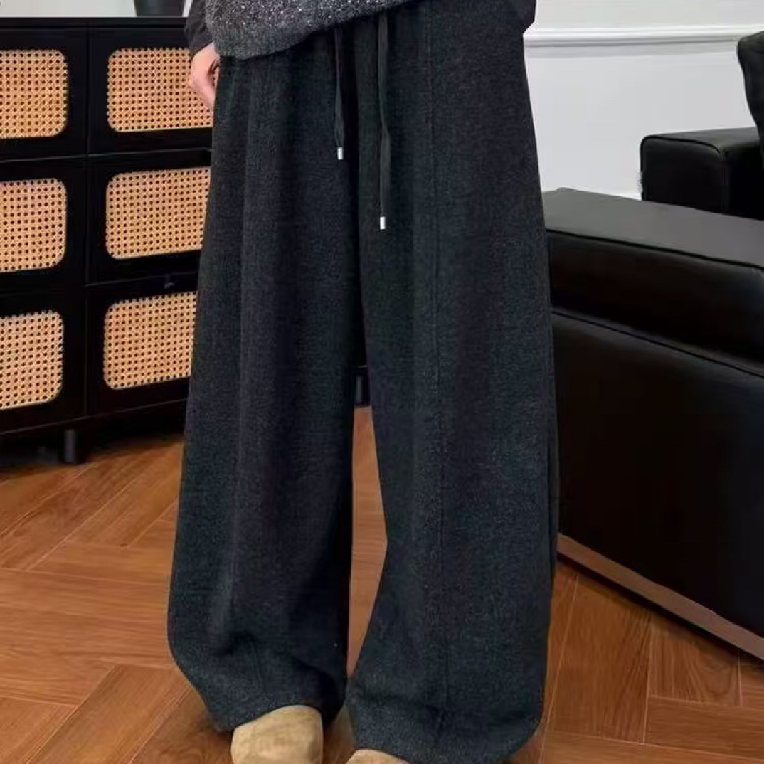 【小白姐姐】25217新款加绒显高显瘦垂感高腰松紧腰弯刀裤