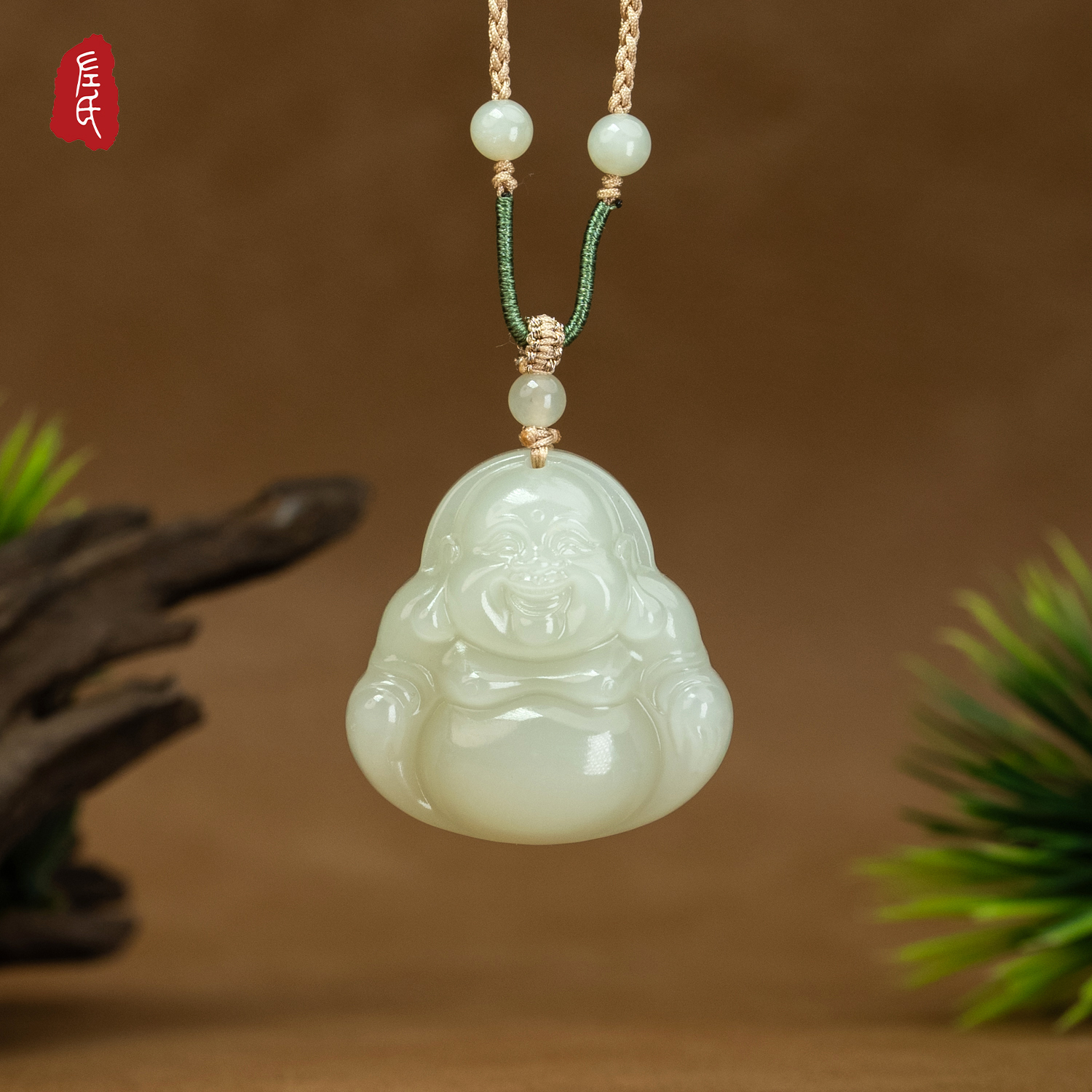 【左氏珠宝】和田玉高青白35mm佛手工双面雕刻2011 