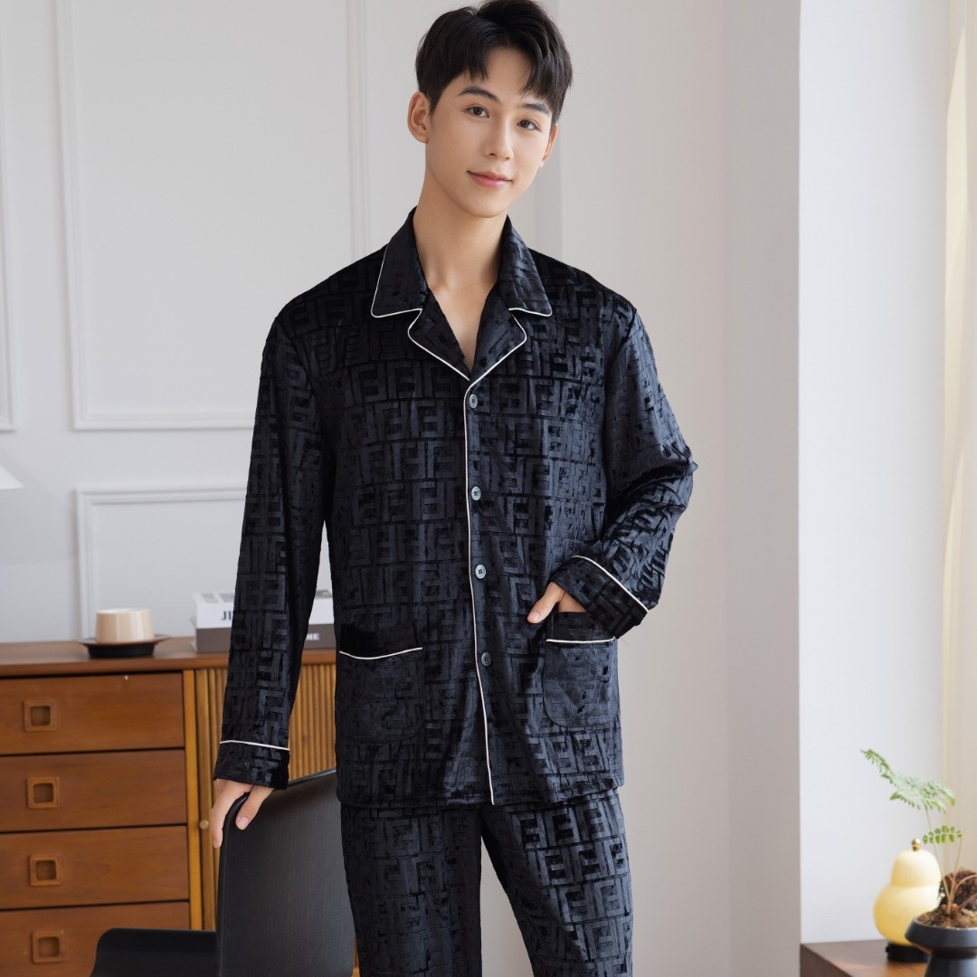 秋冬季新款睡衣男士金丝绒金钻绒简约时尚宽松高级感家居服套装