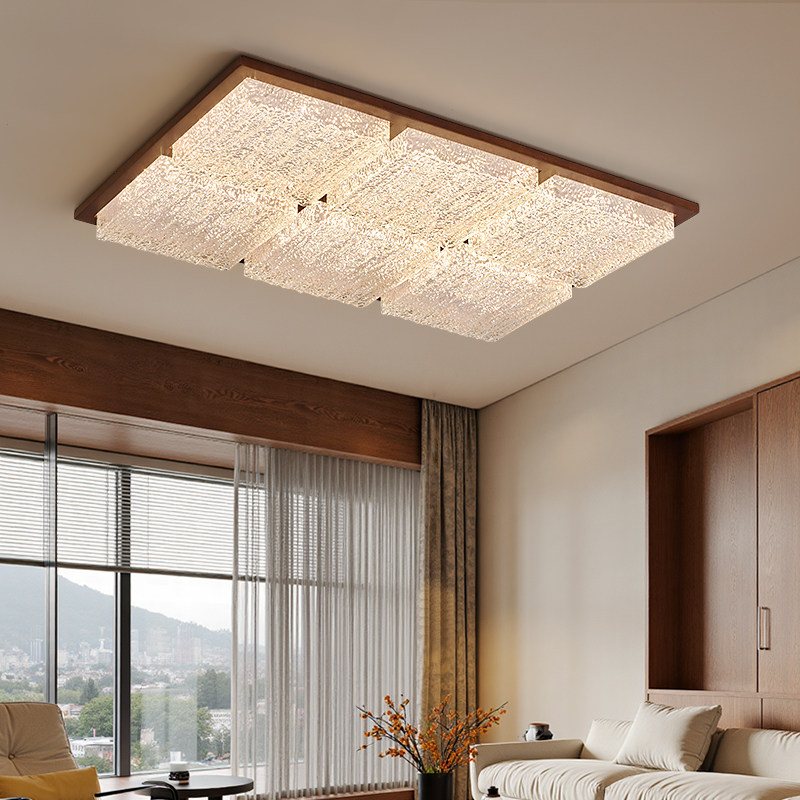 中古风客厅灯大气高级感水波纹吸顶灯实木复古护眼卧室大厅主灯