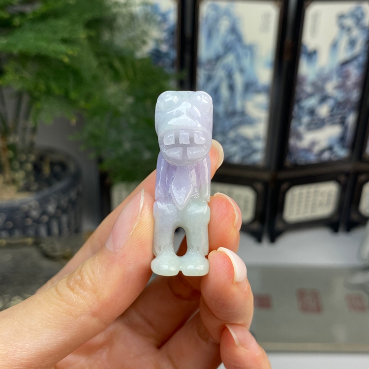 紫罗兰飘绿春彩万寿无疆挂件吊坠 天然翡翠A货