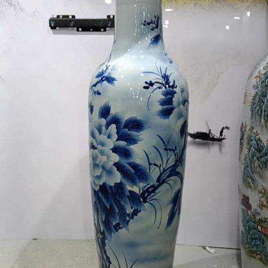 瓷摆件手绘青花手绘花开富贵1.6米一对