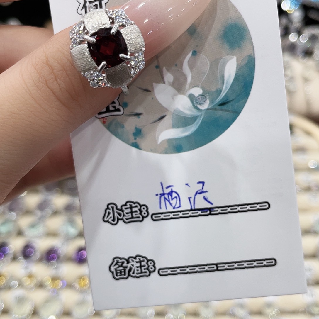 银S925镶嵌戒指石榴石栖*-戒指