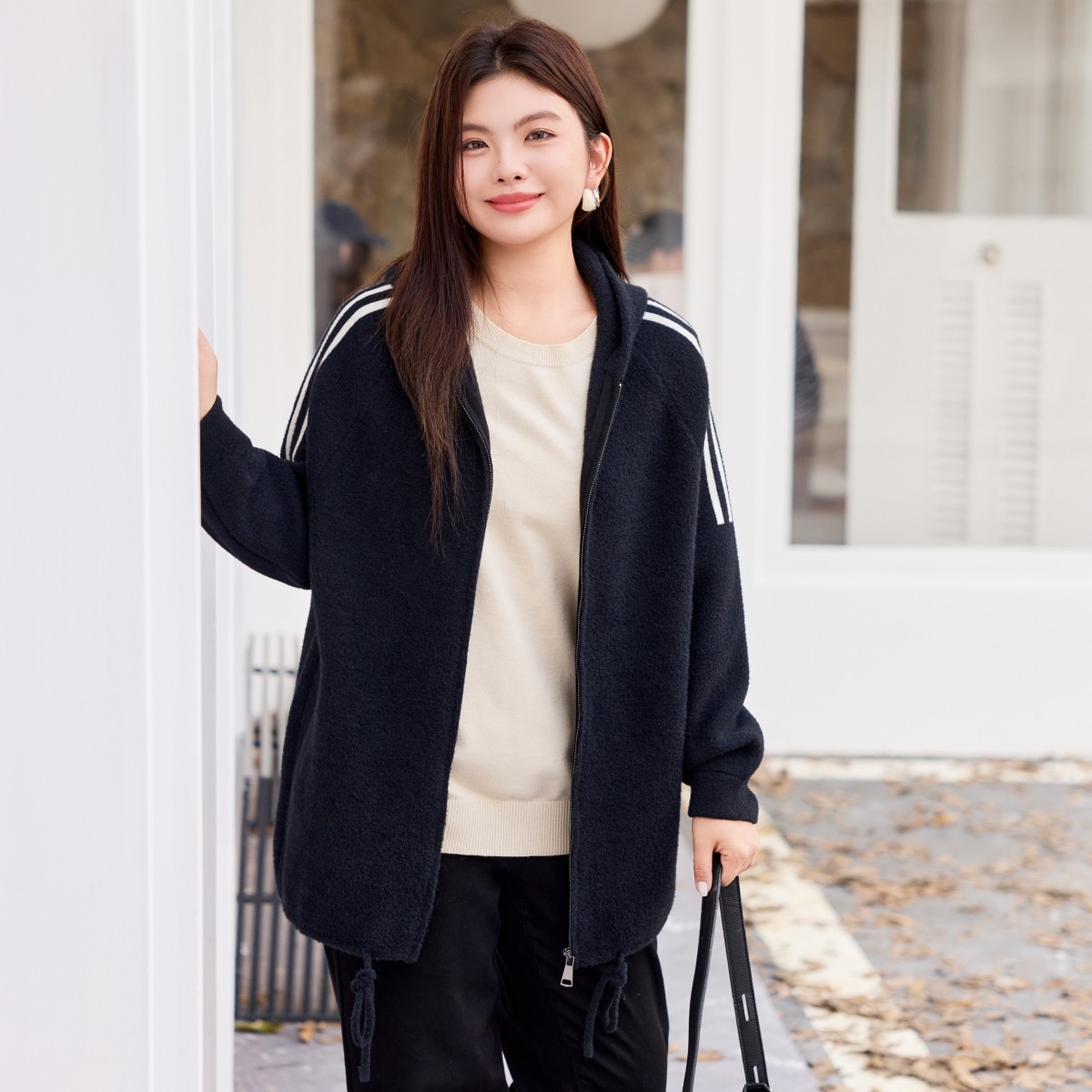 【现货冬装900克仿貂毛毛衣外套】MsShe大码女装冬显瘦保暖MH511009